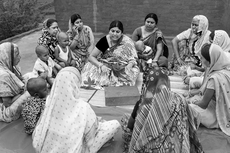 Jaya Devi - the Water Lady - holding meeting of Kareli Village Watershed Committee as the Chairman